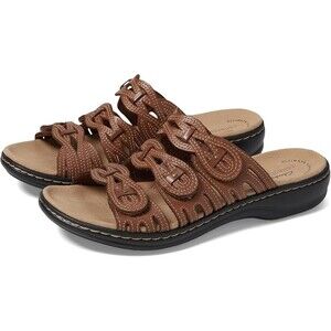 Clarks Women's Ultimate Comfort Leisa Faye Brown Leather Adj Slide Sandal  US 7